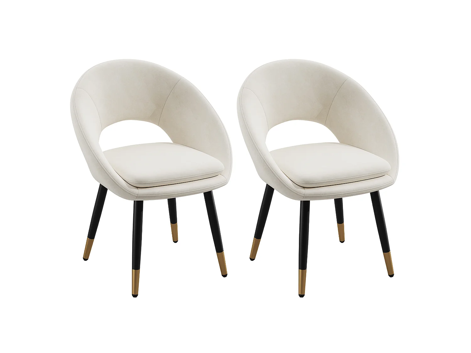 Juego de 4 sillas de comedor de terciopelo con respaldo anillado y patas negras y doradas, color beige