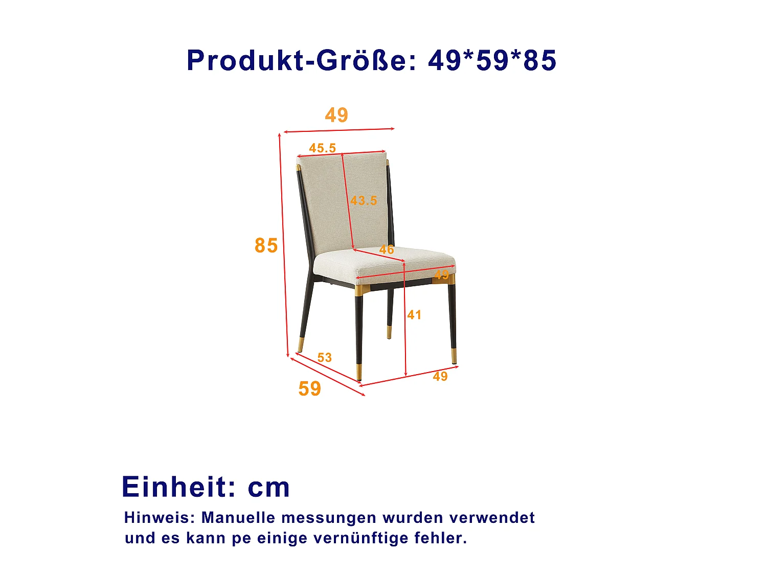 Set di 2 sedie da pranzo in tessuto beige con gambe nere e dorate