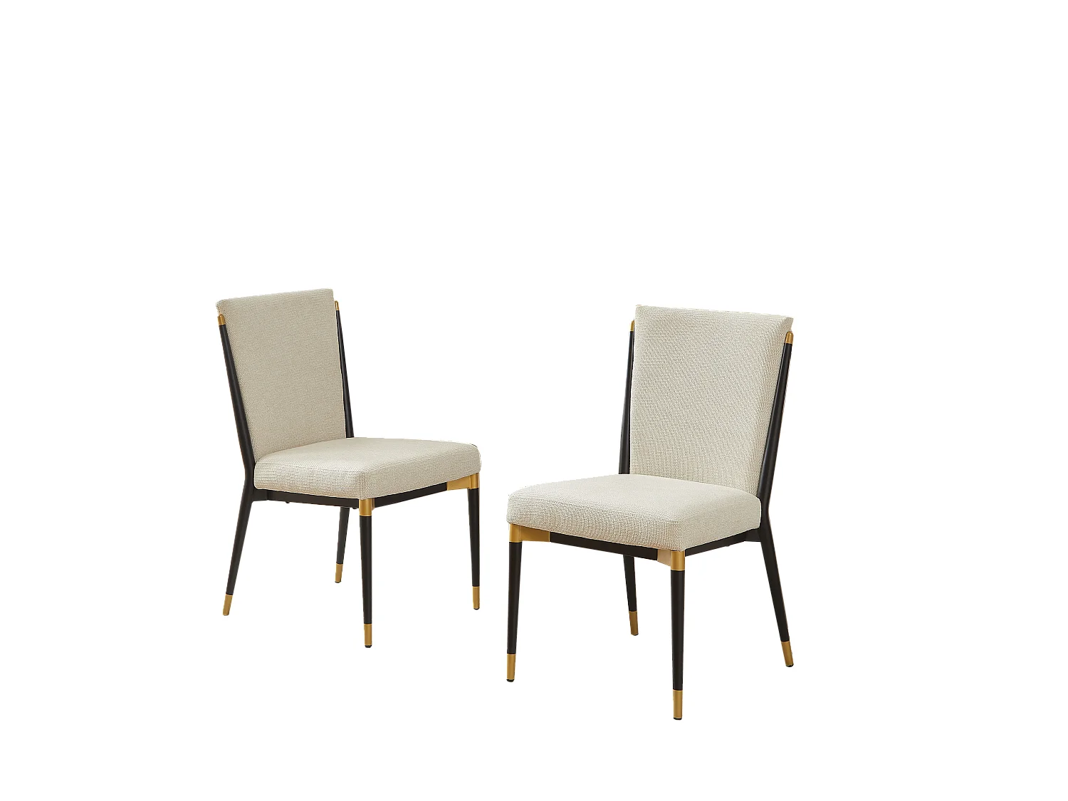 Set di 2 sedie da pranzo in tessuto beige con gambe nere e dorate