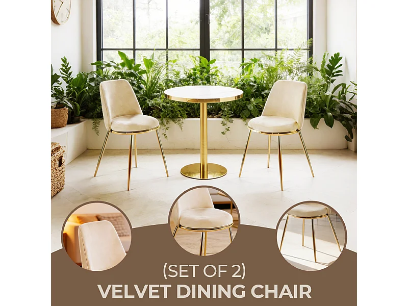 Eetkamerstoel in beige fluwelen met gouden metalen poten