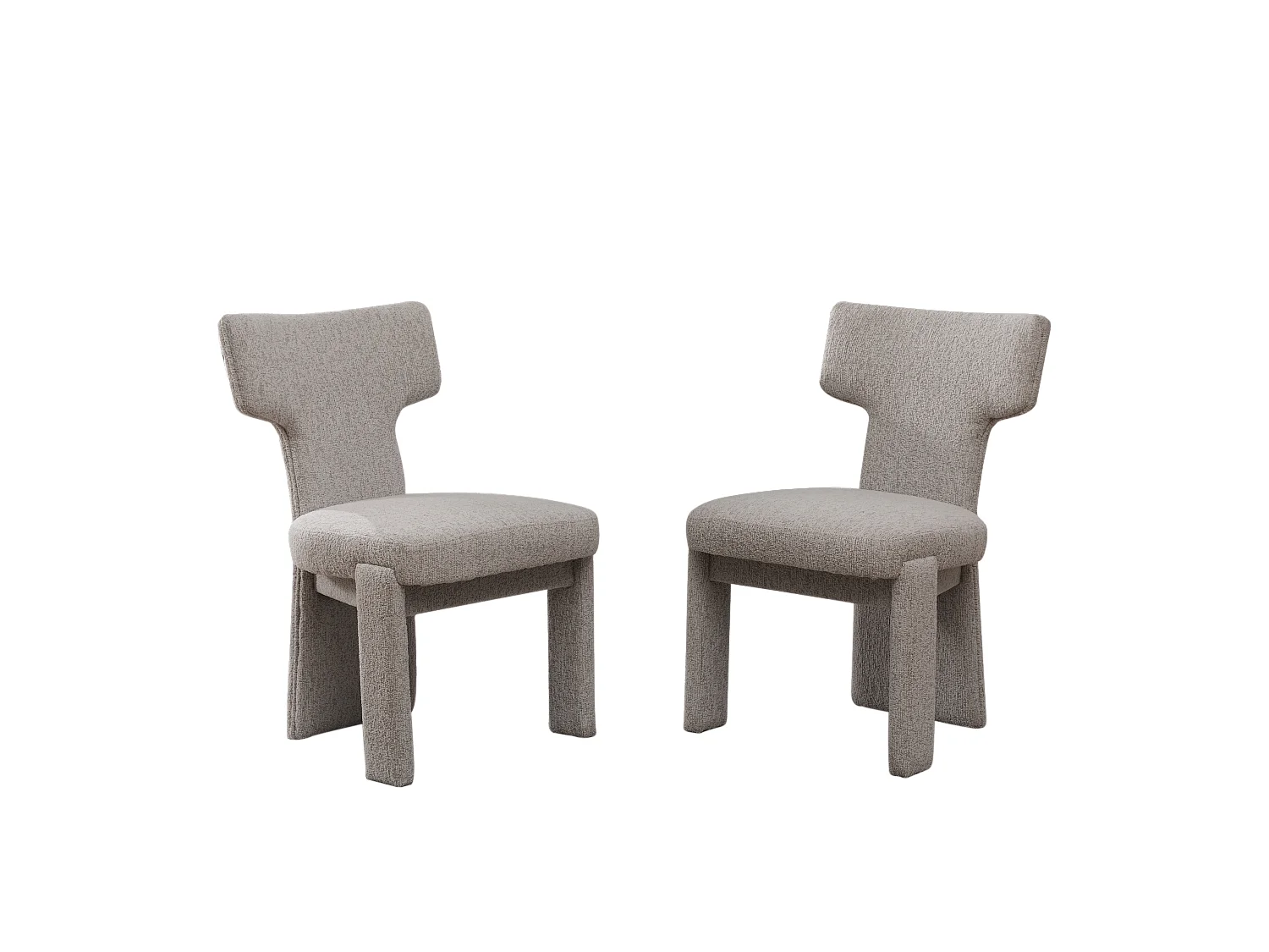 Set van 2 chenille eetkamerstoelen met houten poten en gebogen rugleuning in beige