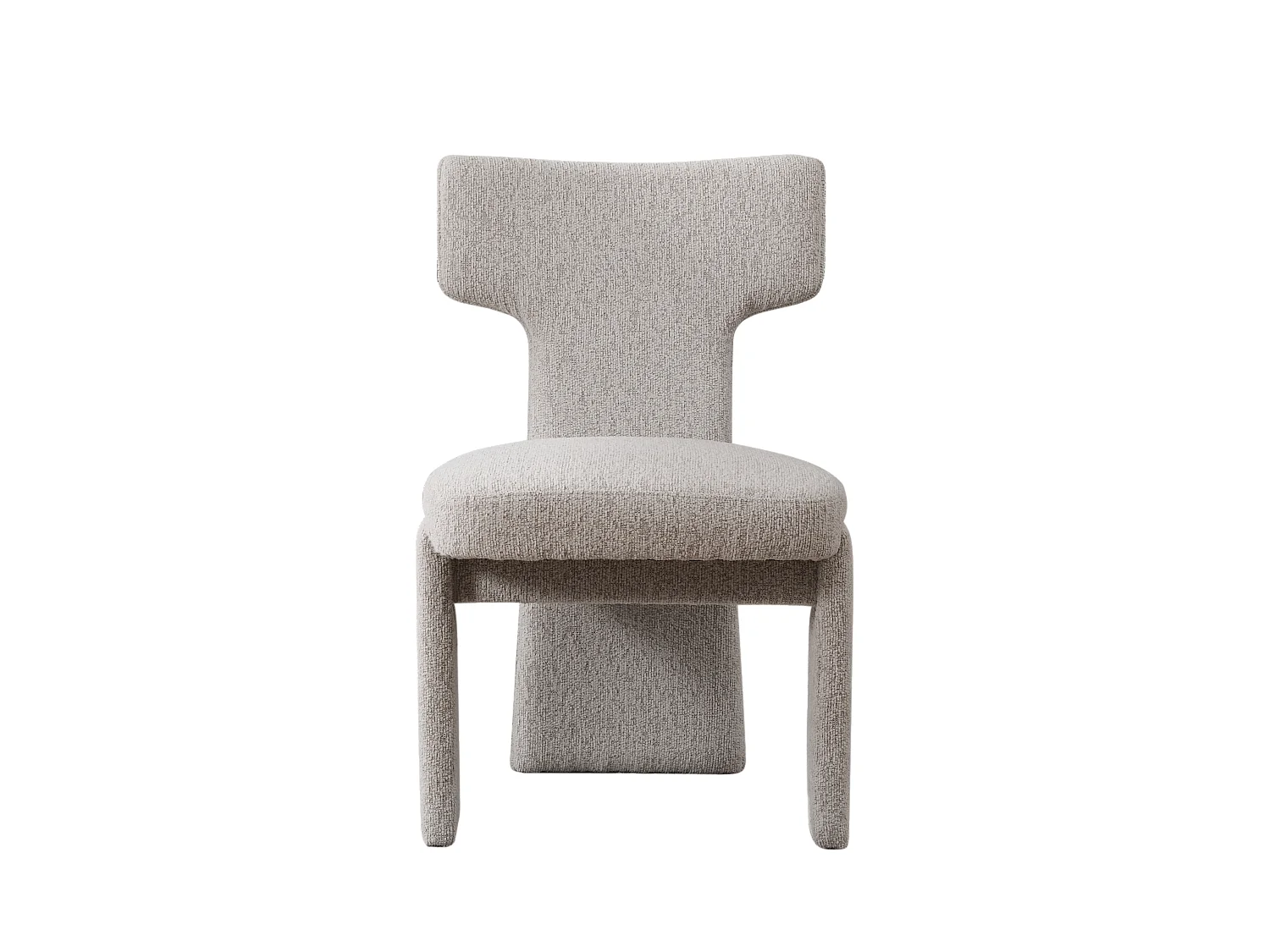 Set van 2 chenille eetkamerstoelen met houten poten en gebogen rugleuning in beige