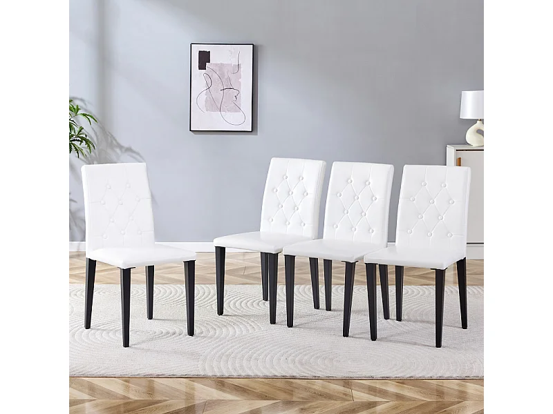 Lot de 4 chaises de salle à manger en similicuir blanc avec pieds en métal noir