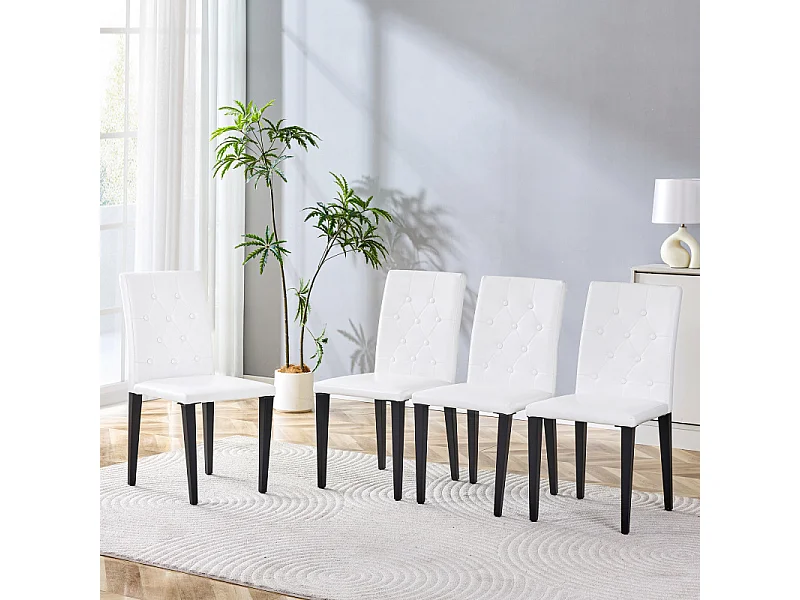 Lot de 4 chaises de salle à manger en similicuir blanc avec pieds en métal noir
