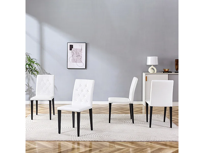 Lot de 4 chaises de salle à manger en similicuir blanc avec pieds en métal noir