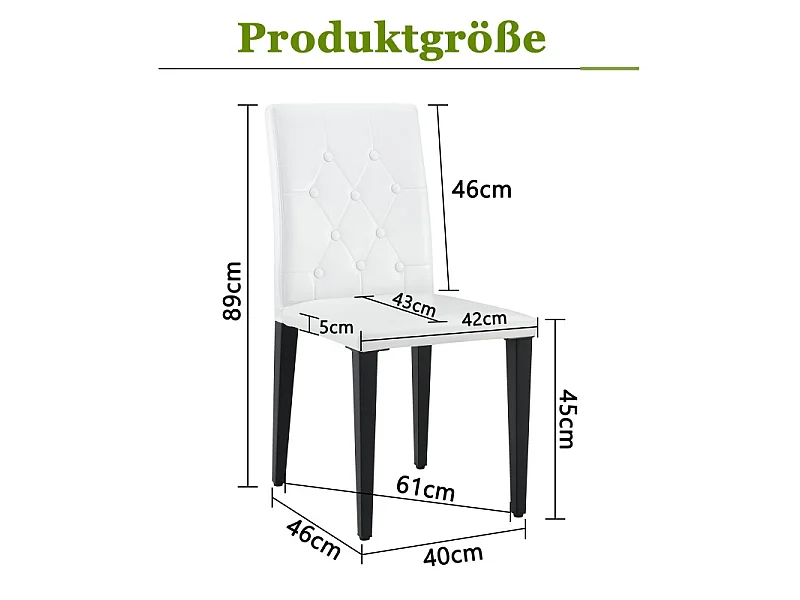 Lot de 4 chaises de salle à manger en similicuir blanc avec pieds en métal noir