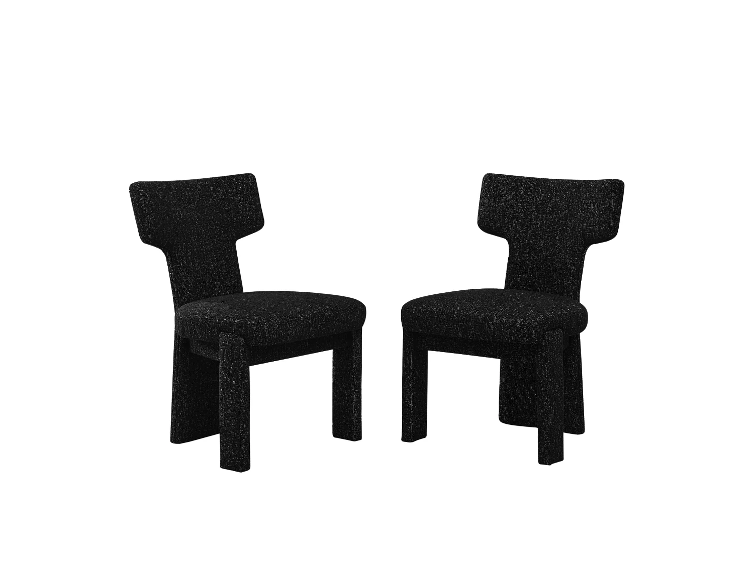 Set van 2 chenille eetkamerstoelen met houten poten en gebogen rugleuning in zwart