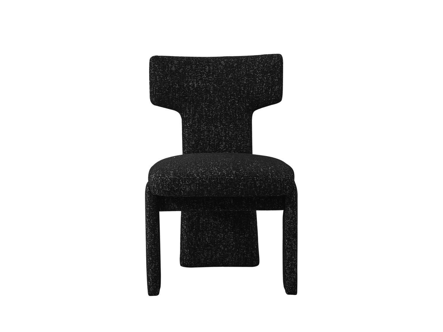 Set van 2 chenille eetkamerstoelen met houten poten en gebogen rugleuning in zwart