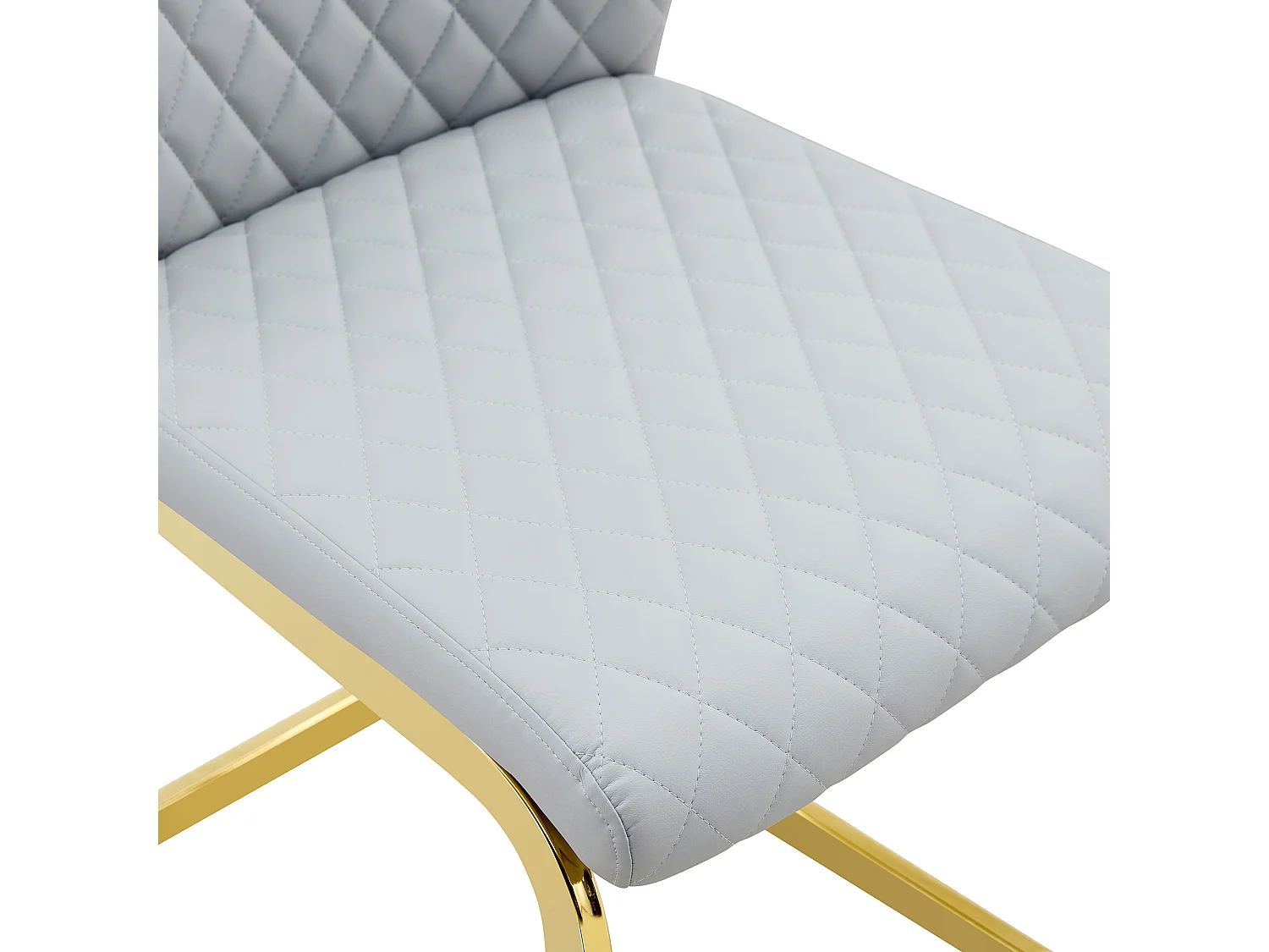Lot de 2 chaises de salle à manger à dossier haut en similicuir gris clair avec cadre en métal doré