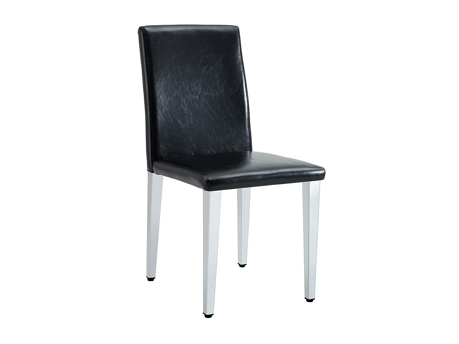 Set van 4 eetkamerstoelen in zwart kunstleer met zilverkleurige metalen poten