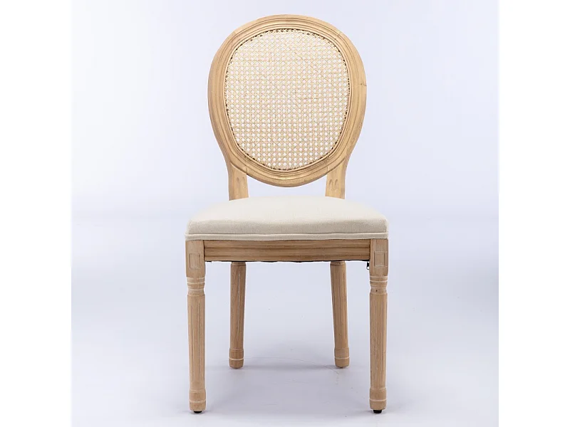 Lot de 2 chaises de salle à manger en tissu de lin avec dossier en rotin beige