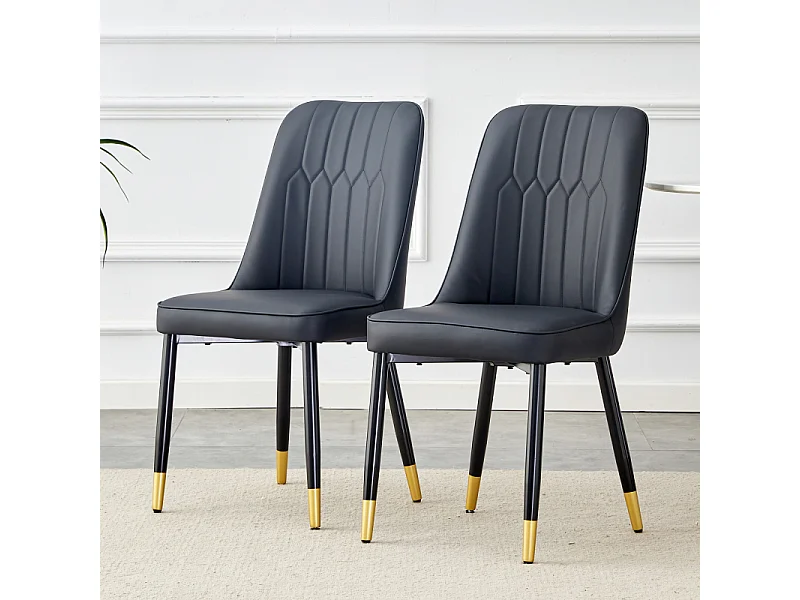 Set van 2 eetkamerstoelen met kunstleren bekleding en zwarte metalen poten