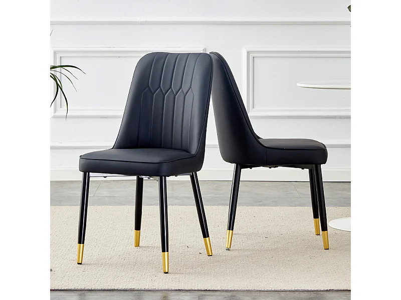 Set van 2 eetkamerstoelen met kunstleren bekleding en zwarte metalen poten