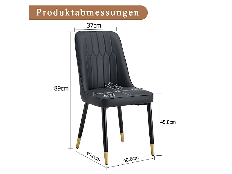 Set van 2 eetkamerstoelen met kunstleren bekleding en zwarte metalen poten