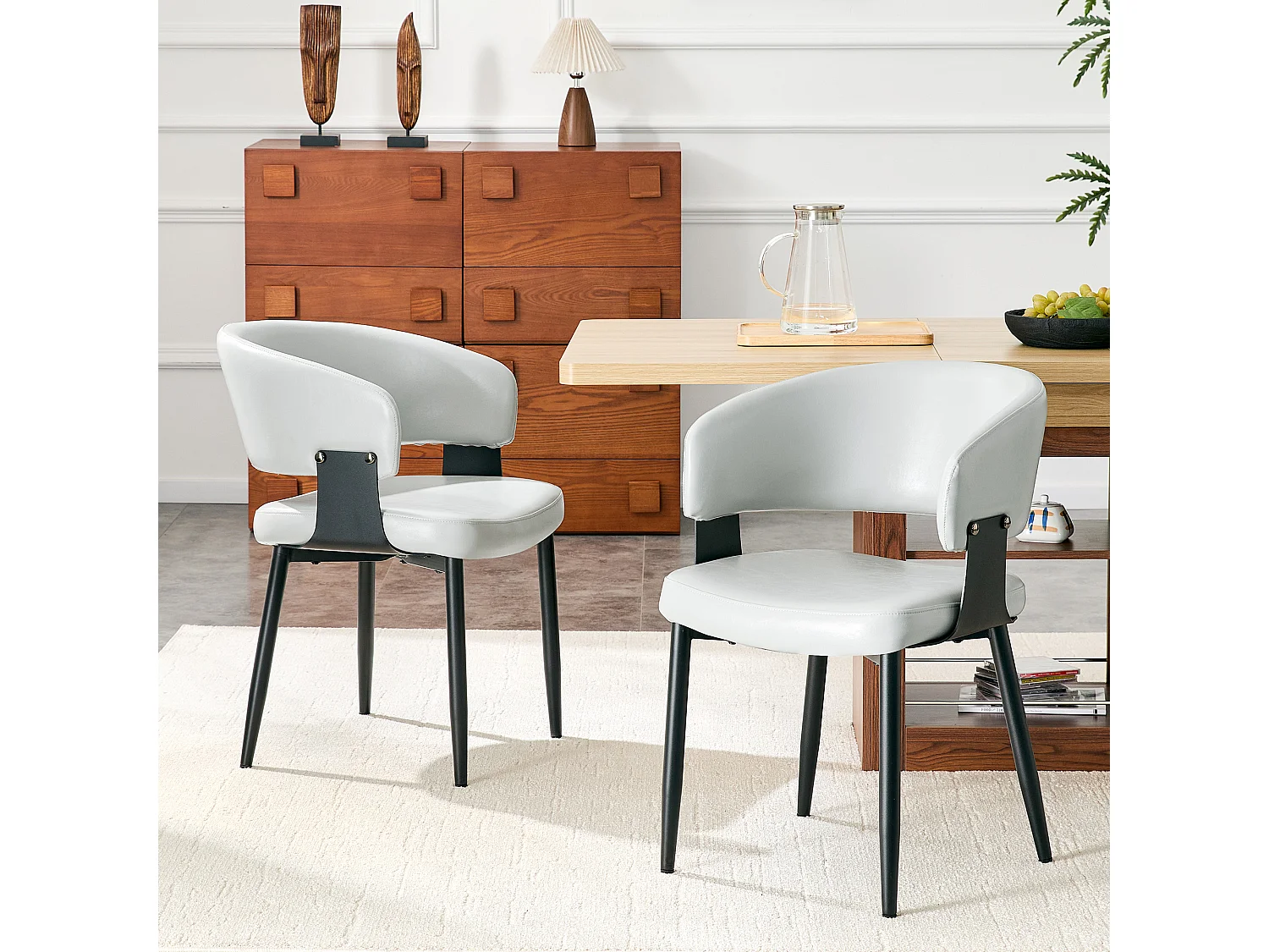 Juego de 2 sillas de comedor con reposabrazos de polipiel gris