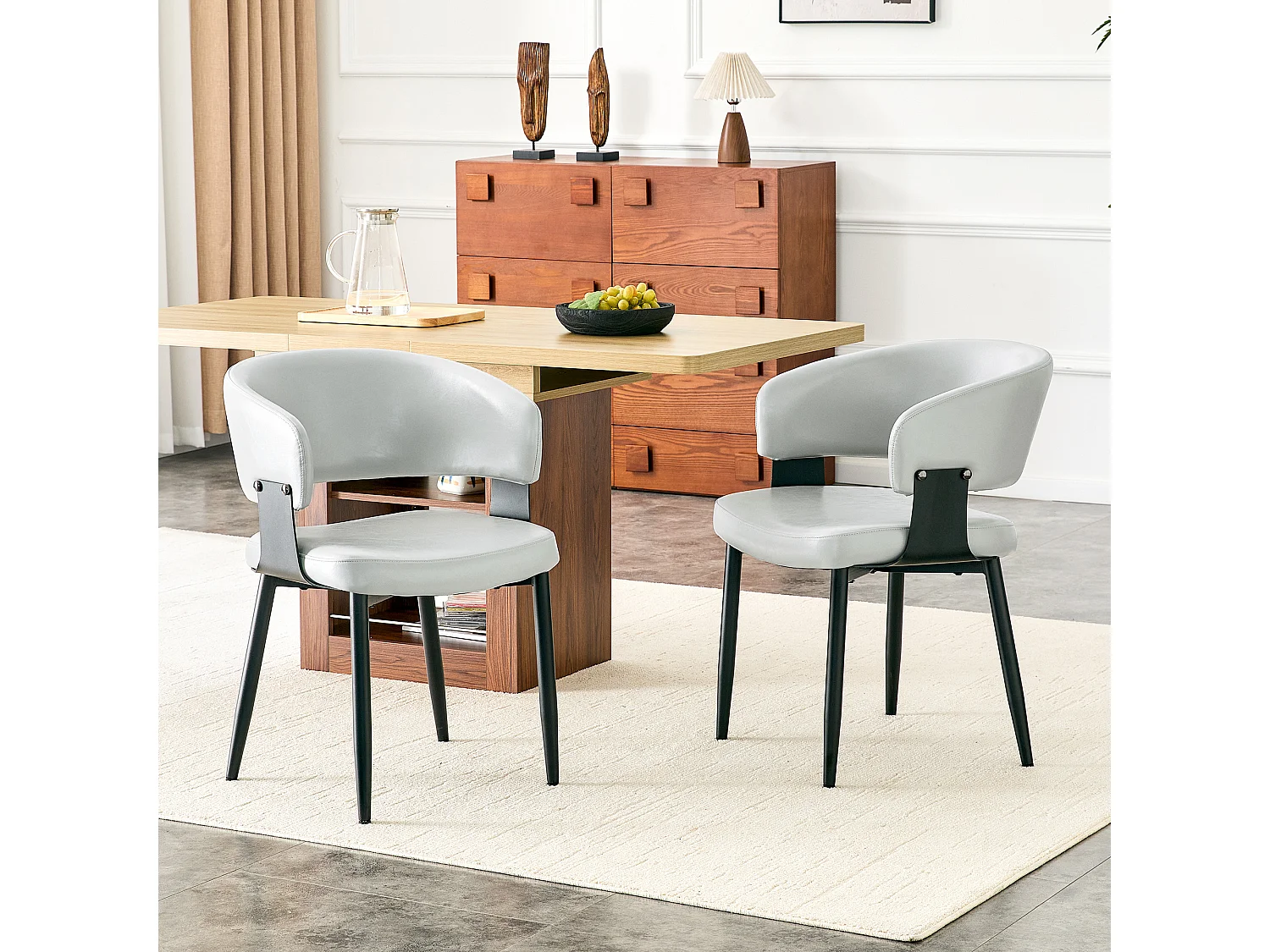 Juego de 2 sillas de comedor con reposabrazos de polipiel gris