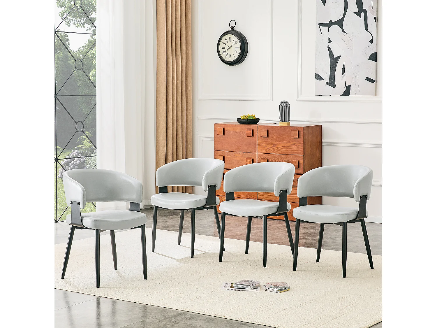 Juego de 2 sillas de comedor con reposabrazos de polipiel gris