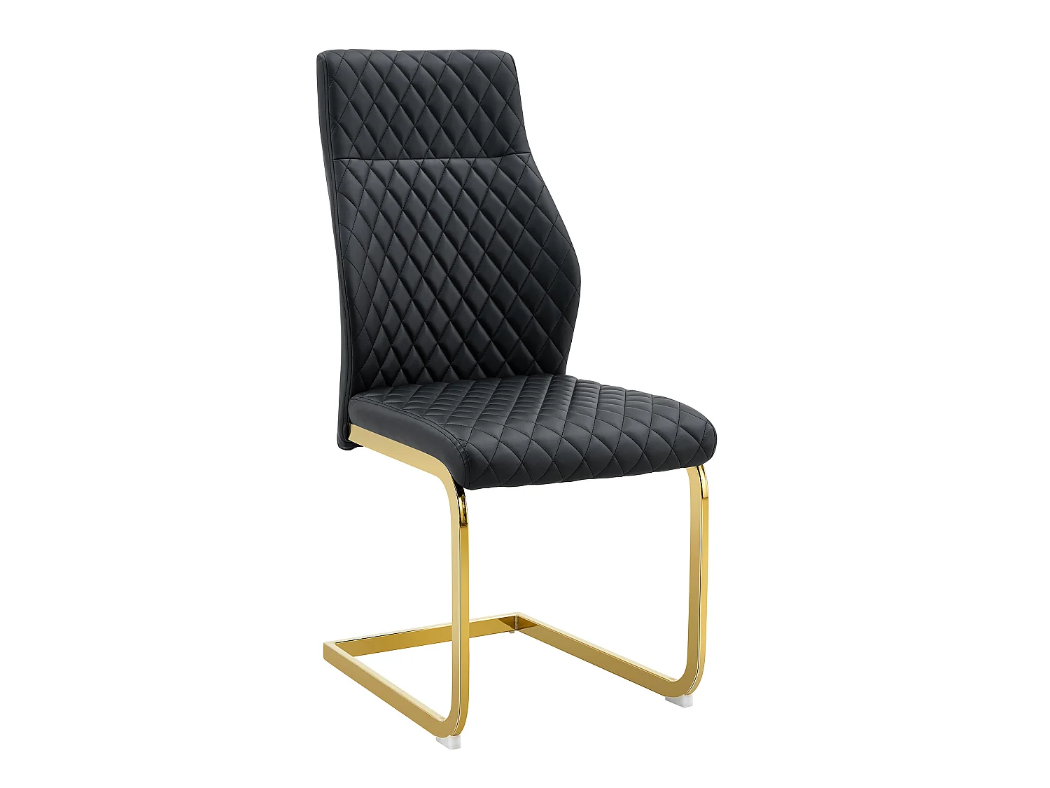 Set van 2 eetkamerstoelen met hoge rugleuning, bekleed met zwart kunstleer en voorzien van goudkleurige metalen poten