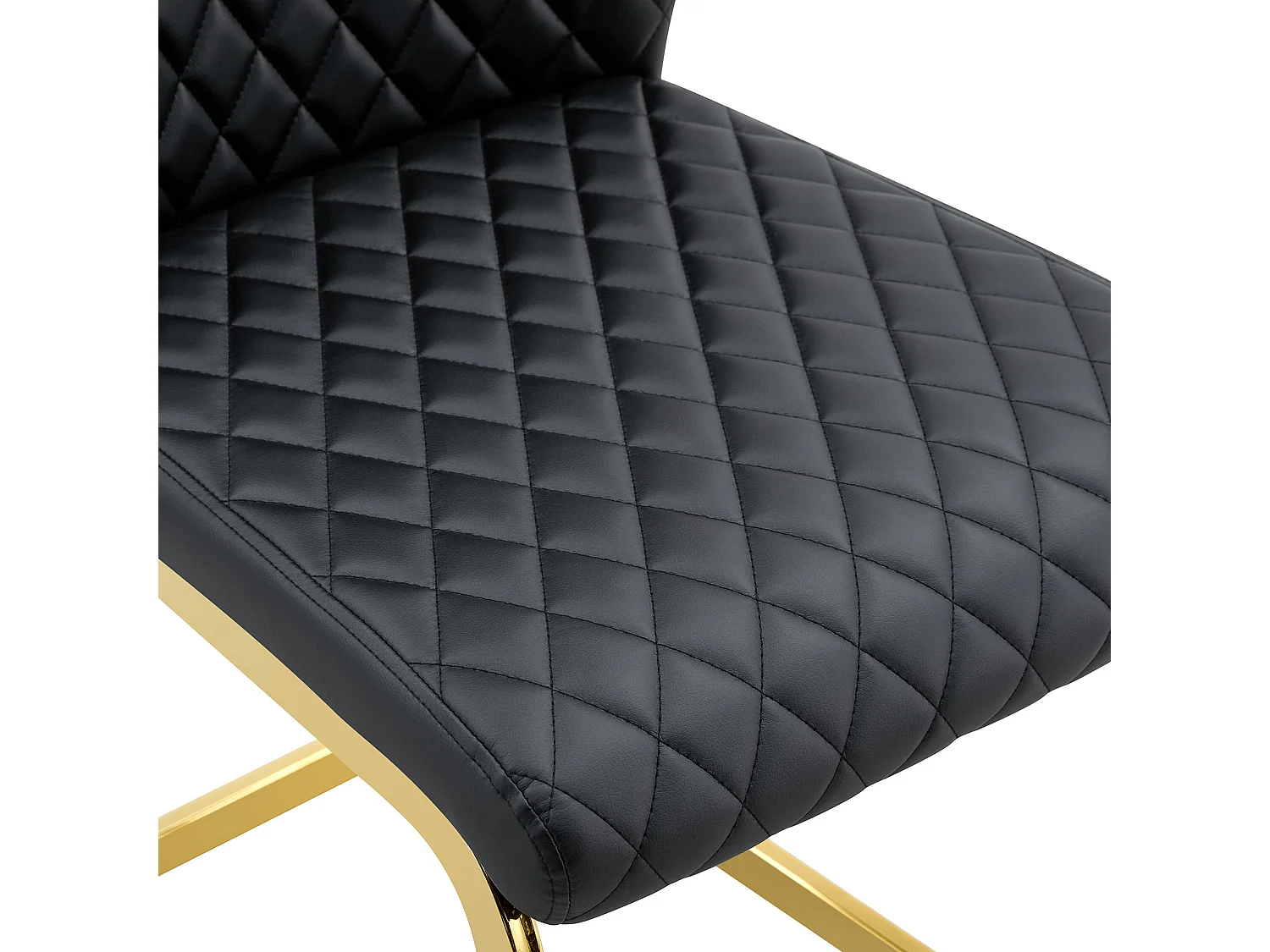 Set van 2 eetkamerstoelen met hoge rugleuning, bekleed met zwart kunstleer en voorzien van goudkleurige metalen poten