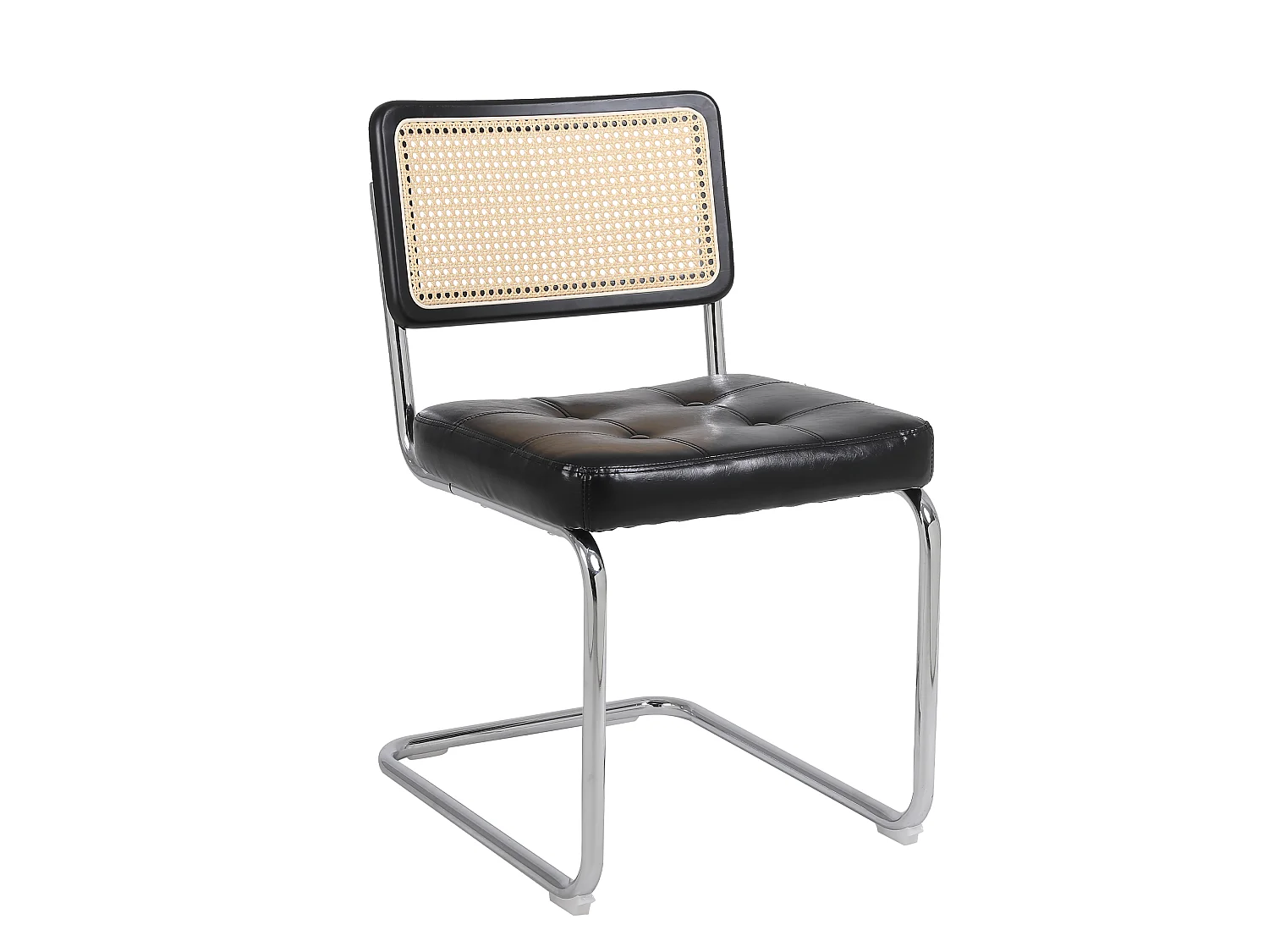 Juego de 2 sillas de comedor tapizadas en piel sintética con respaldo de ratán, color negro