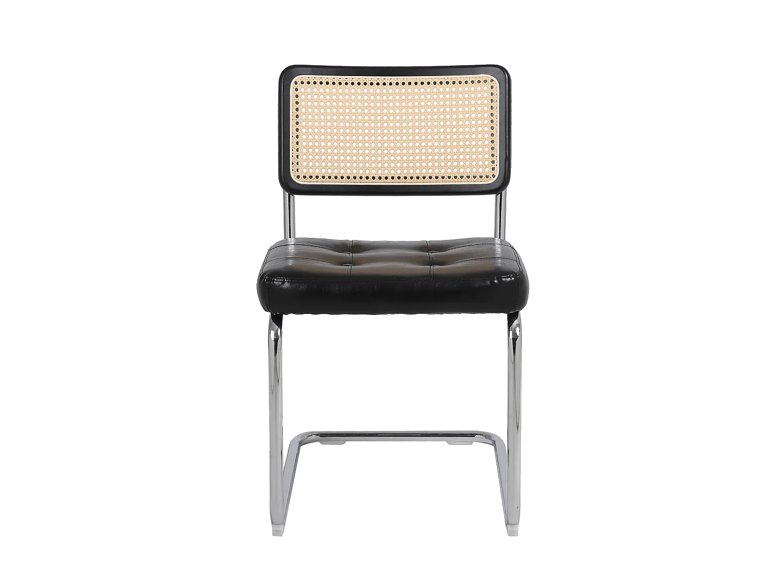 Juego de 2 sillas de comedor tapizadas en piel sintética con respaldo de ratán, color negro