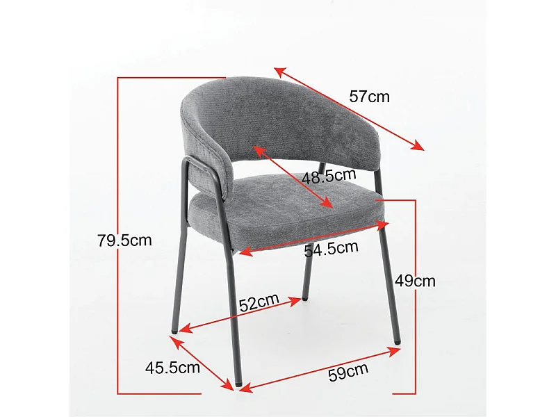 Chaise de salle à manger en chenille beige avec accoudoirs et pieds en métal finition laiton vieilli