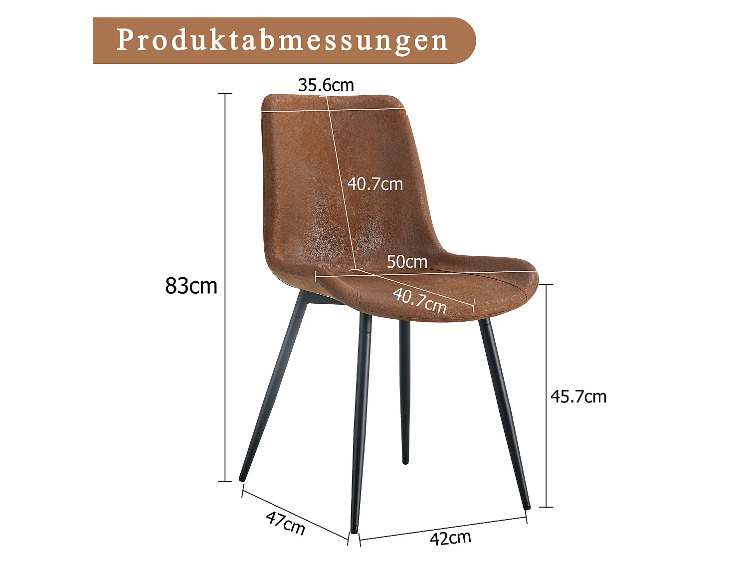 Lot de 4 chaises de salle à manger en tissu technique marron avec pieds en métal noir