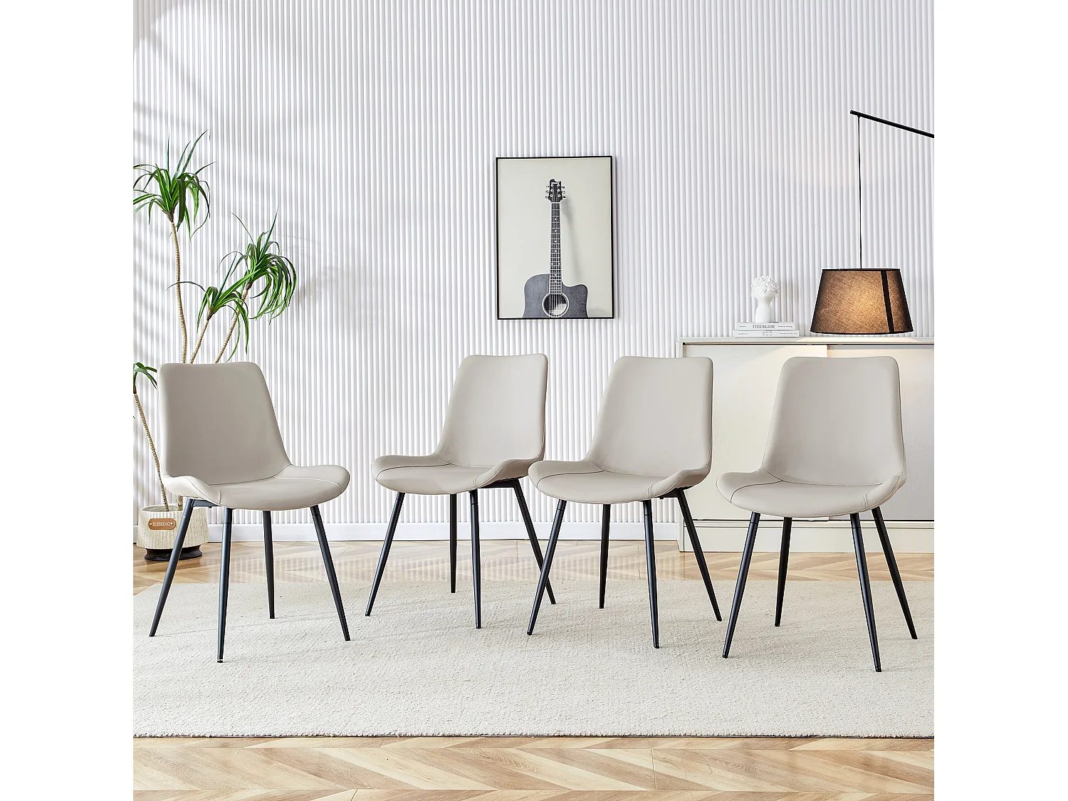 Lot de 4 chaises de salle à manger en similicuir gris avec pieds en métal noir