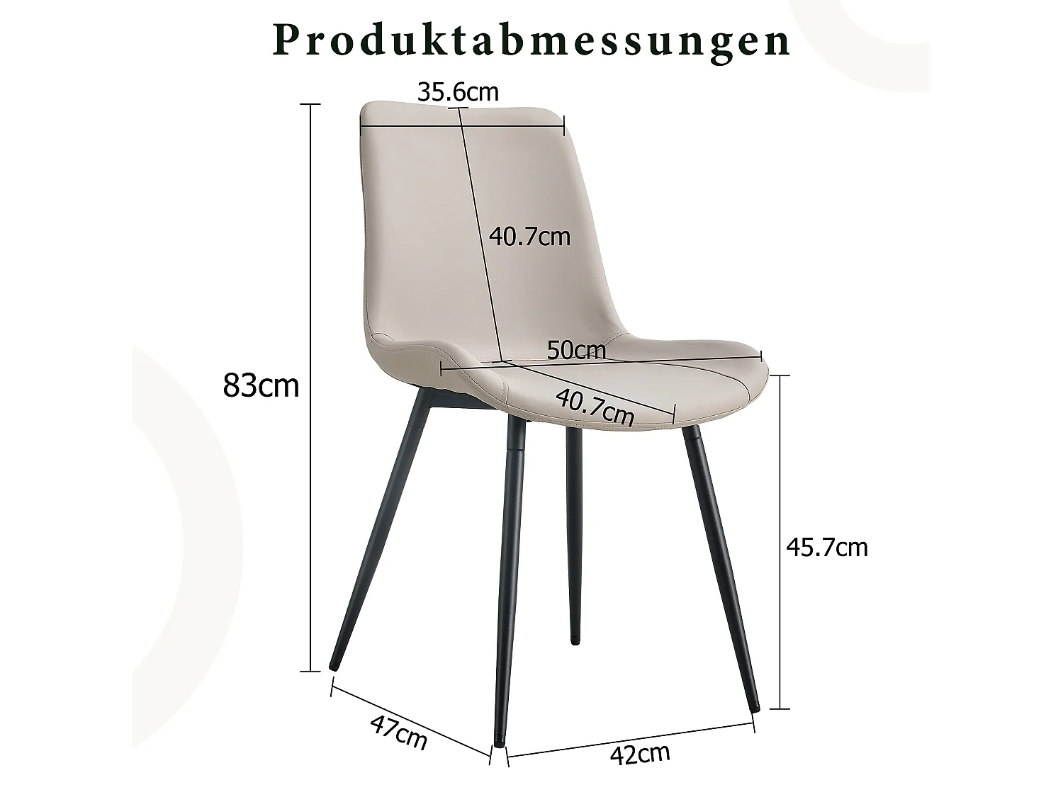 Lot de 4 chaises de salle à manger en similicuir gris avec pieds en métal noir