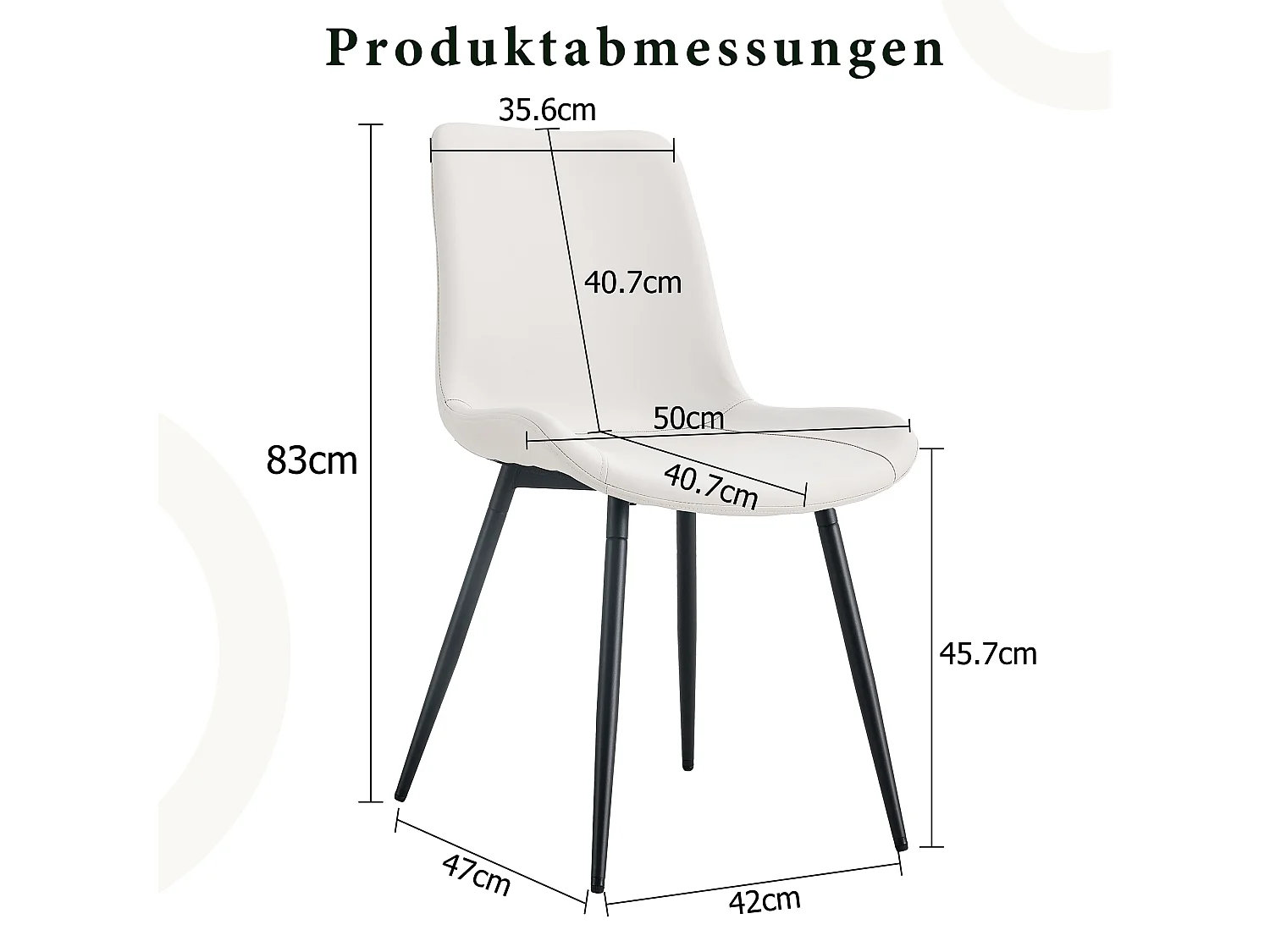 Lot de 4 chaises de salle à manger en similicuir blanc avec pieds en métal noir