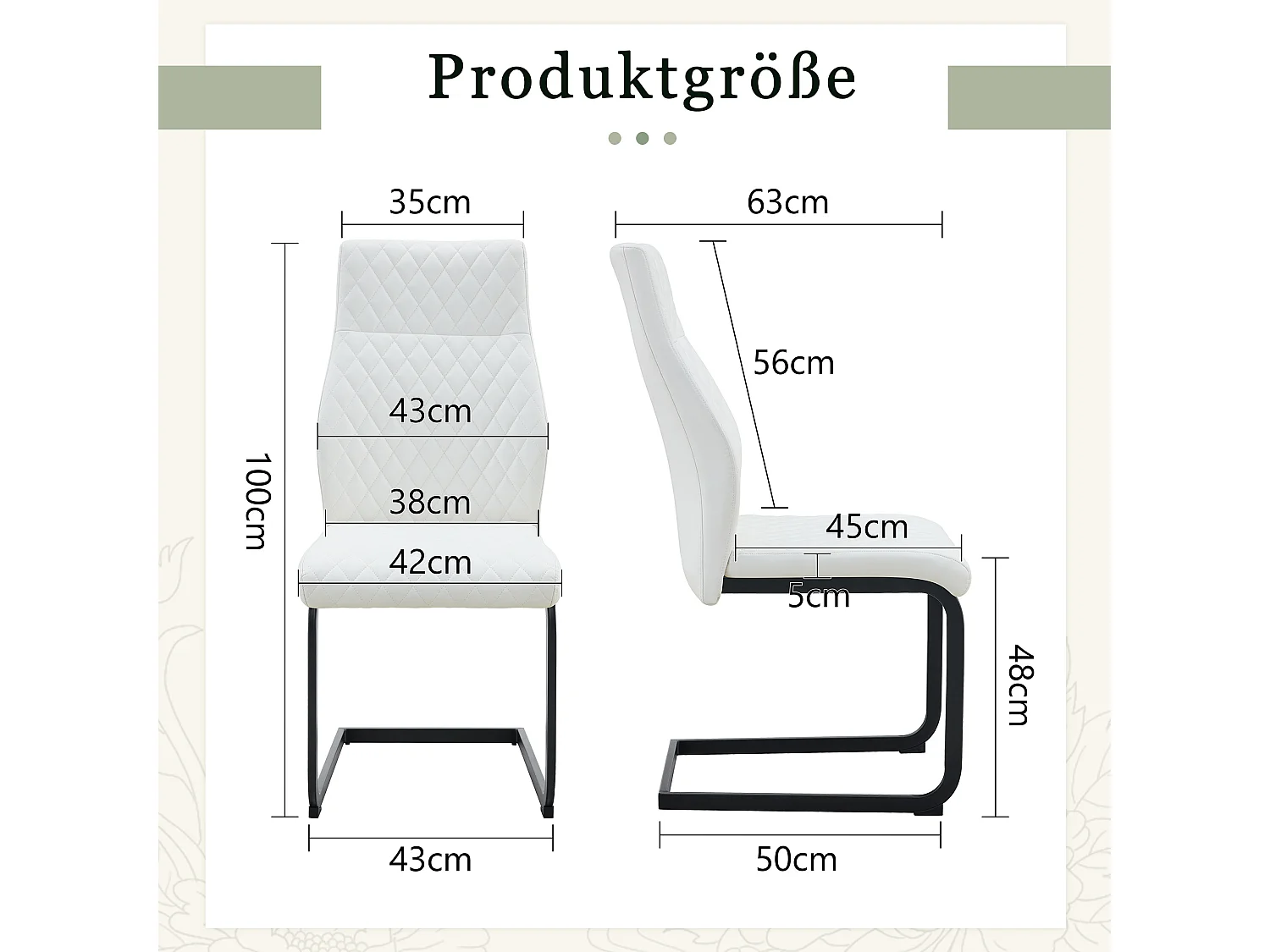 Set van 2 eetkamerstoelen met hoge rugleuning in wit kunstleer met zwart metalen frame