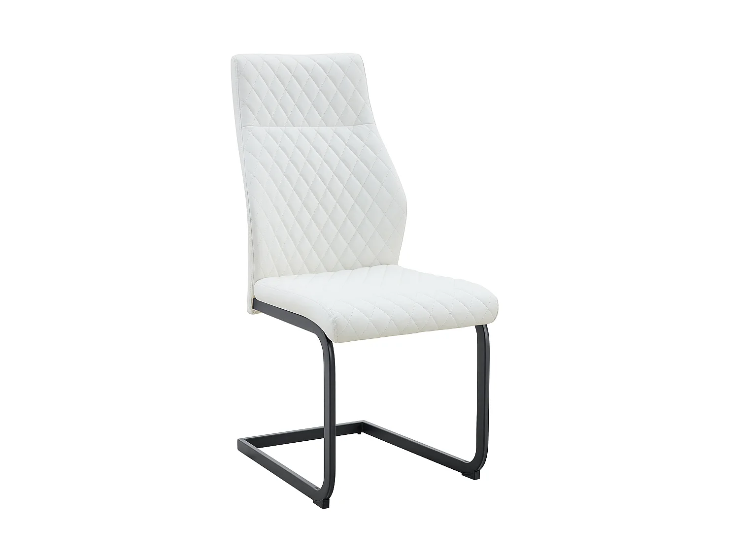 Set van 2 eetkamerstoelen met hoge rugleuning in wit kunstleer met zwart metalen frame