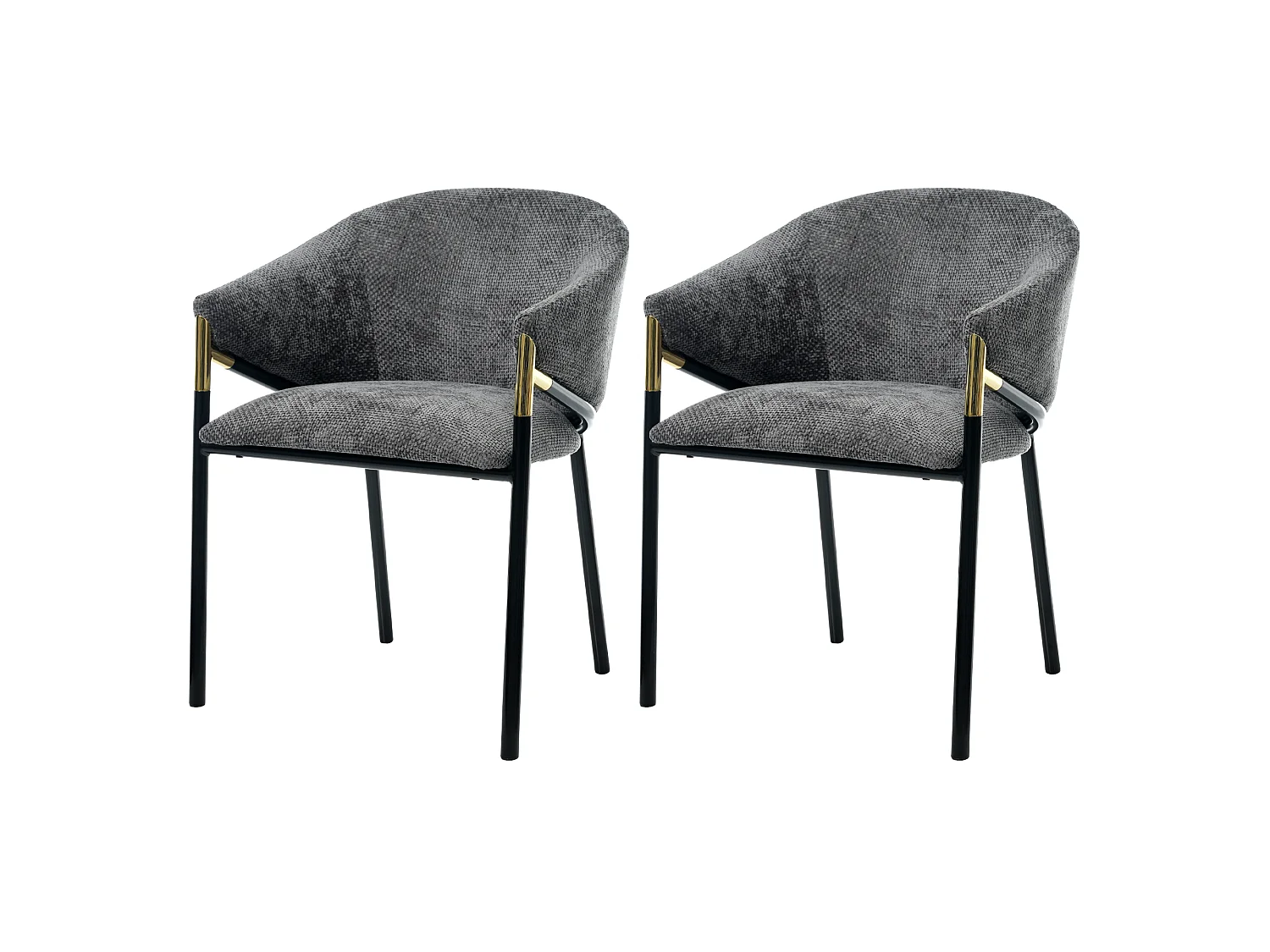 Juego de 2 sillas de comedor de chenilla con brazos de acero inoxidable, gris