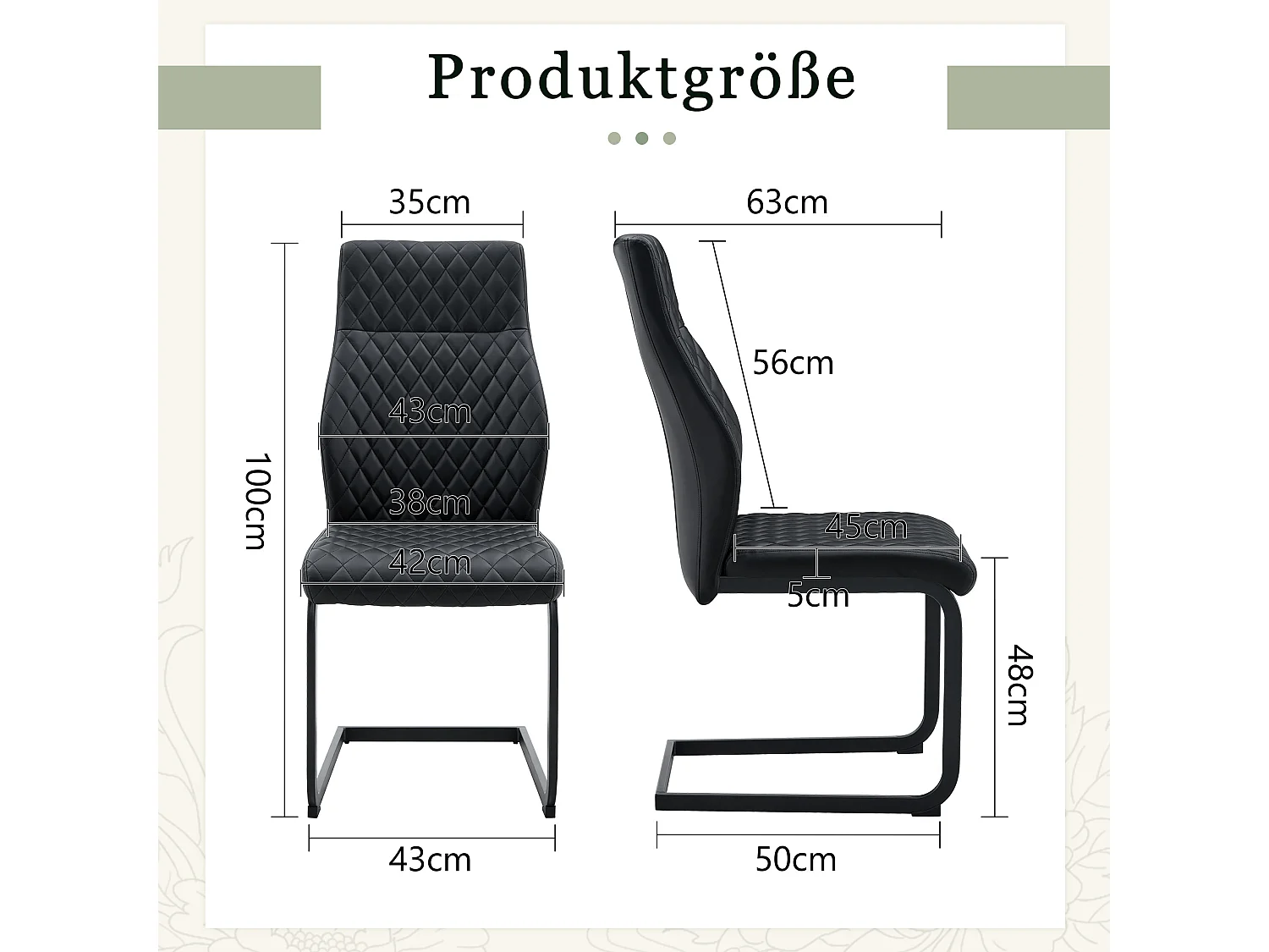Set van 2 eetkamerstoelen met hoge rugleuning in zwart kunstleer met zwart metalen frame