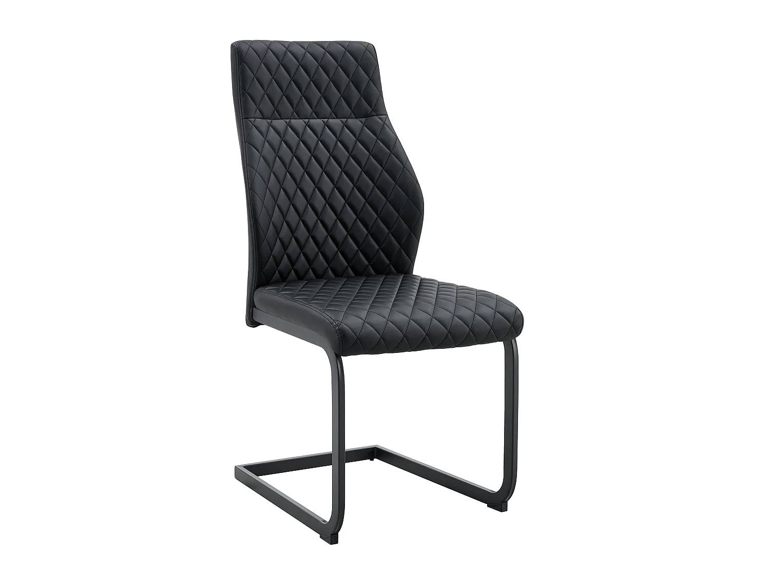 Set van 2 eetkamerstoelen met hoge rugleuning in zwart kunstleer met zwart metalen frame