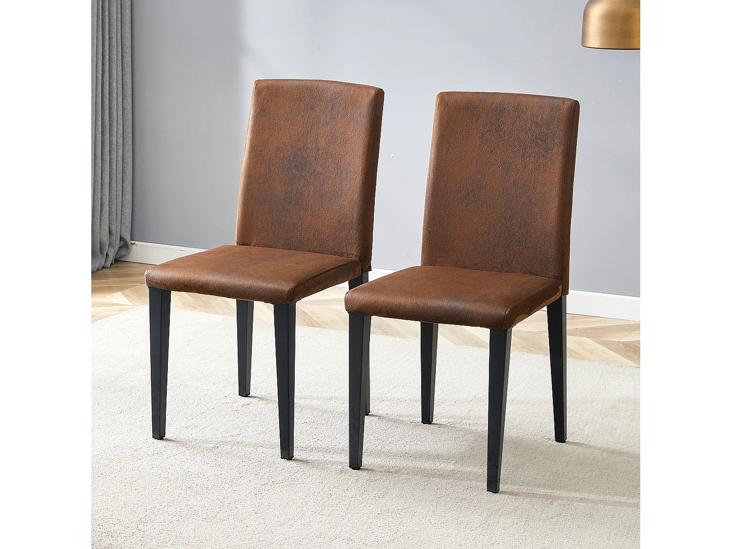 Lot de 2 chaises de salle à manger en tissu marron et métal noir