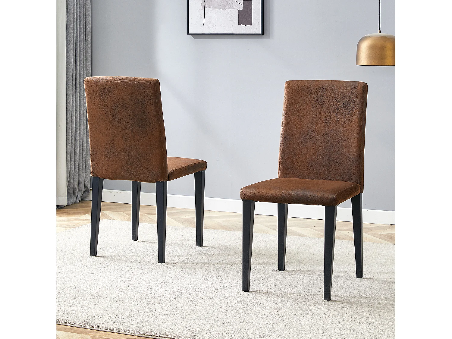 Lot de 2 chaises de salle à manger en tissu marron et métal noir