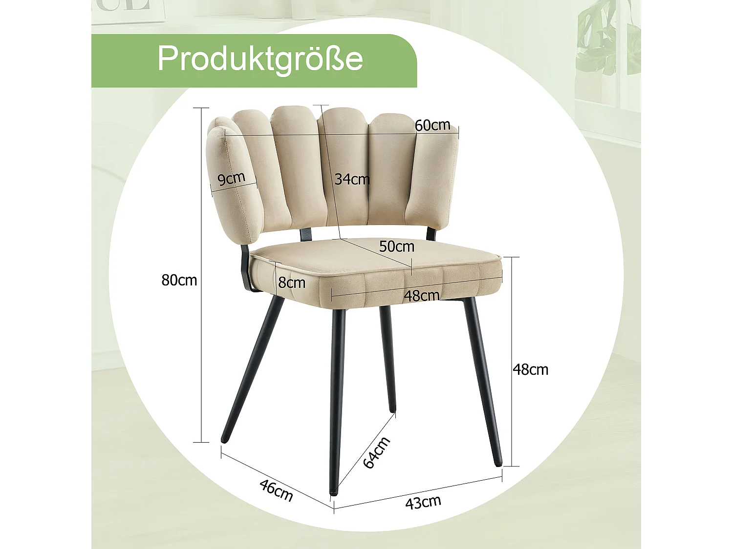 Juego de 2 sillas de comedor de terciopelo texturizado con patas de metal negro, color beige