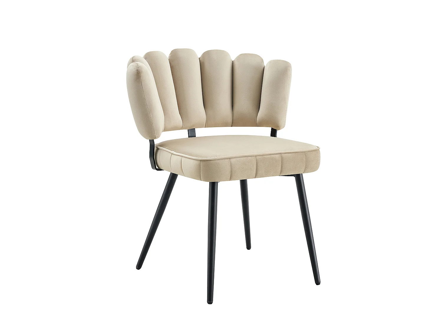Juego de 2 sillas de comedor de terciopelo texturizado con patas de metal negro, color beige