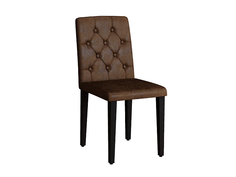 Set van 4 bruine stoffen eetkamerstoelen met zwarte metalen poten