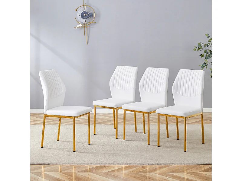 Lot de 4 chaises de salle à manger en similicuir blanc avec pieds en métal doré