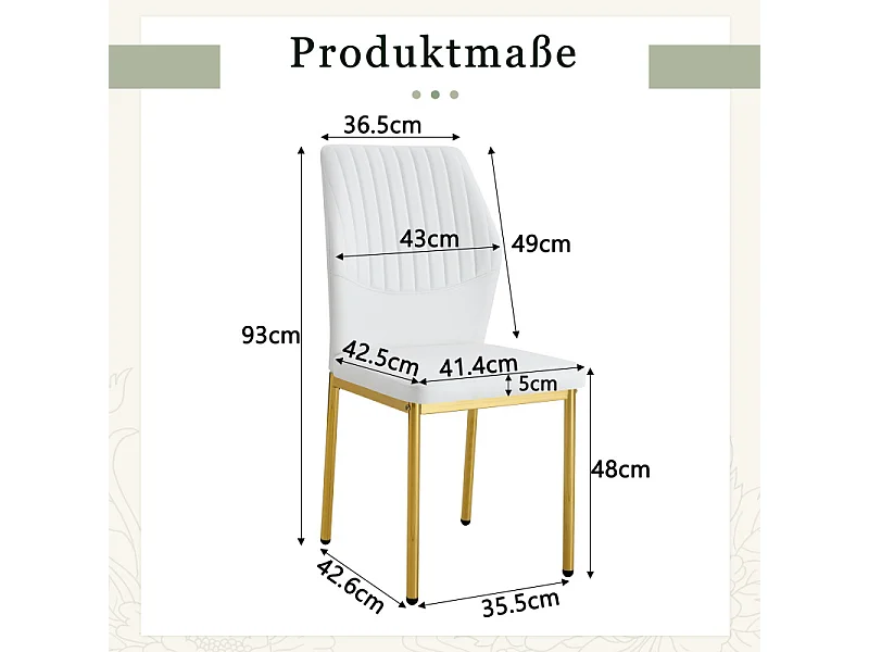 Lot de 4 chaises de salle à manger en similicuir blanc avec pieds en métal doré