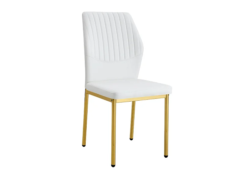 Lot de 4 chaises de salle à manger en similicuir blanc avec pieds en métal doré