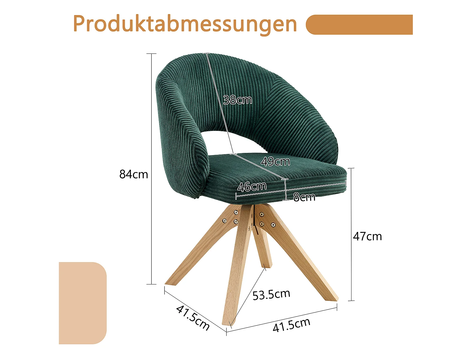 Lot de 2 chaises de salle à manger pivotantes en tissu vert foncé avec pieds en bois massif