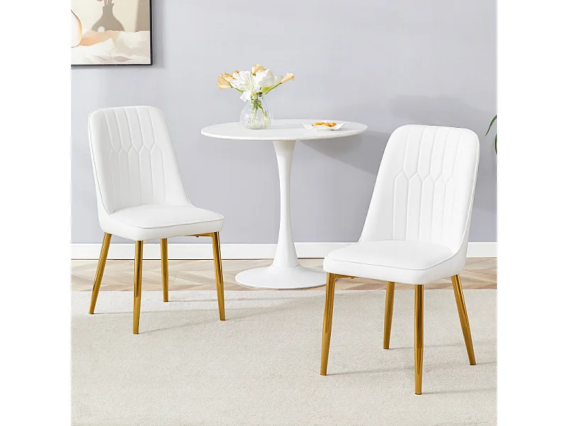 Lot de 2 chaises de salle à manger en similicuir blanc avec pieds en métal or