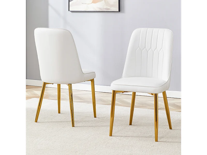 Lot de 2 chaises de salle à manger en similicuir blanc avec pieds en métal or