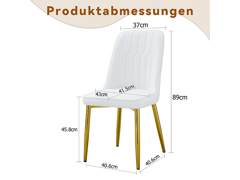 Lot de 2 chaises de salle à manger en similicuir blanc avec pieds en métal or
