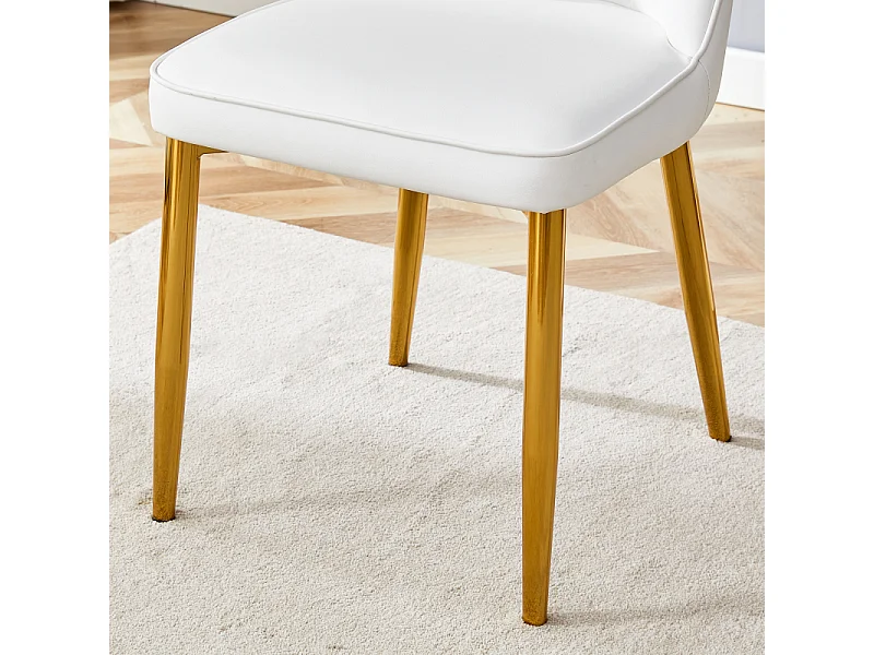 Lot de 2 chaises de salle à manger en similicuir blanc avec pieds en métal or