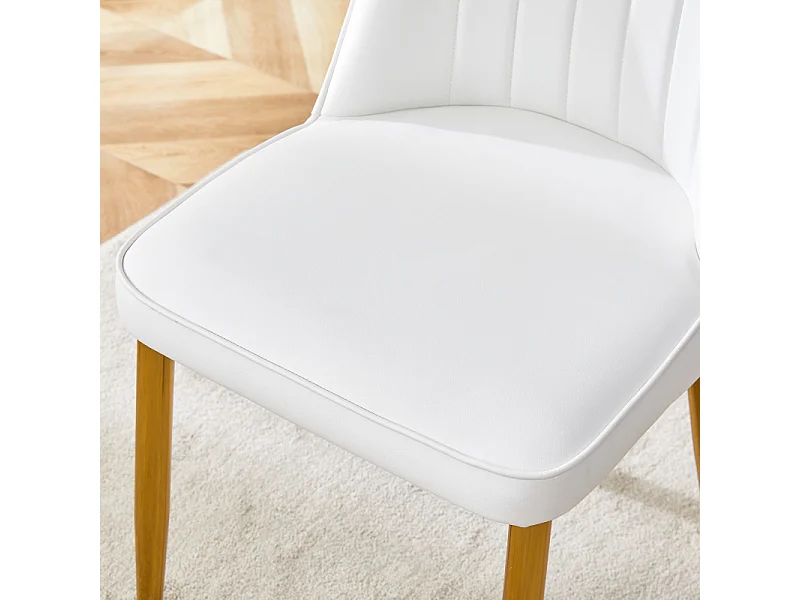 Lot de 2 chaises de salle à manger en similicuir blanc avec pieds en métal or