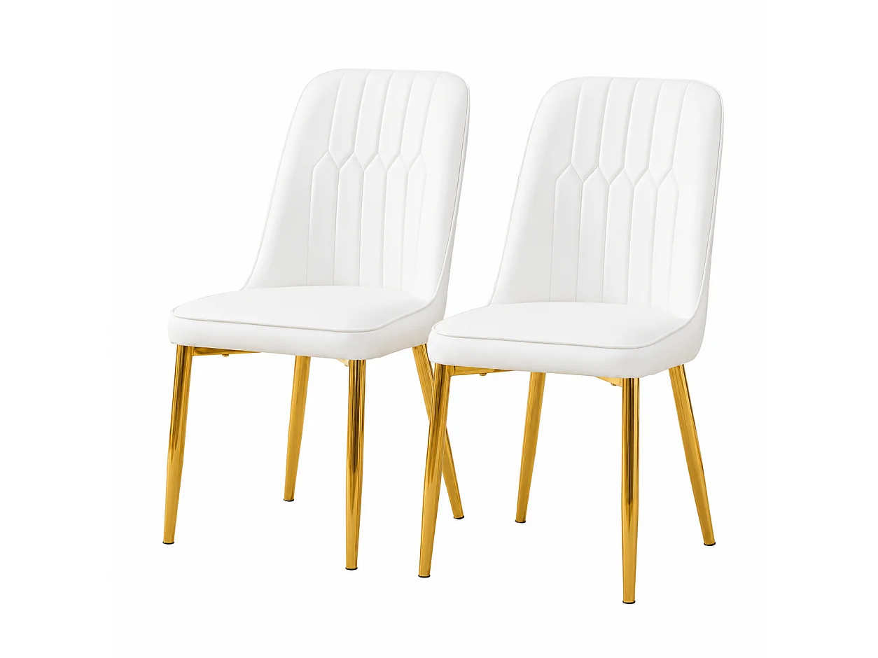 Lot de 2 chaises de salle à manger en similicuir blanc avec pieds en métal or